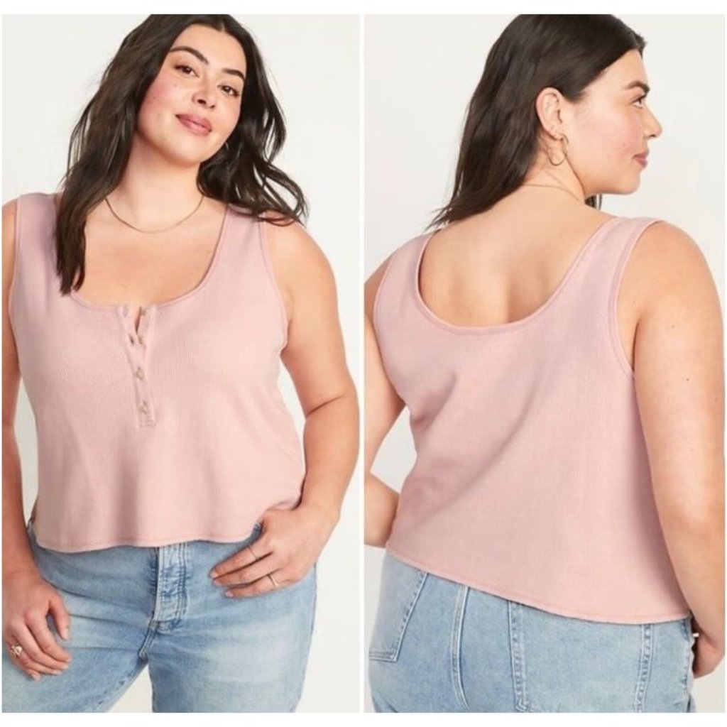 Old Navy Thermal Knit Cropped Henley Tank Top Pink Size 4x